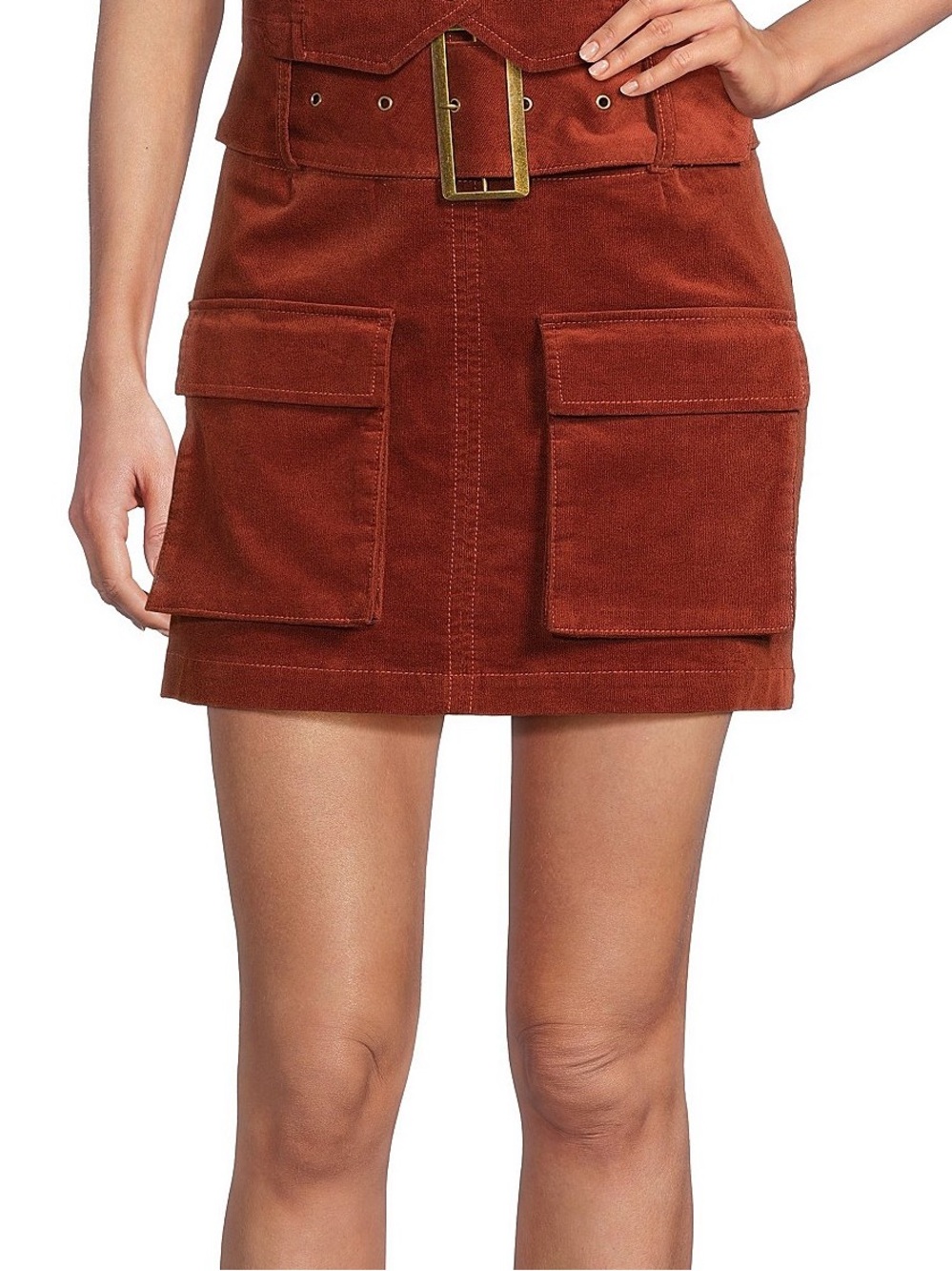 Chelsea & Violet Rust Corduroy Mini Skirt with Belt and Pockets Size S